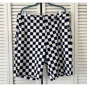 LESMART • Men's Navy Blue & White Checkerboard Check Golf Shorts Size 38